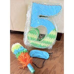 Number 5 Five Pinata w/ Stick & Blindfold Blue Green NEW!